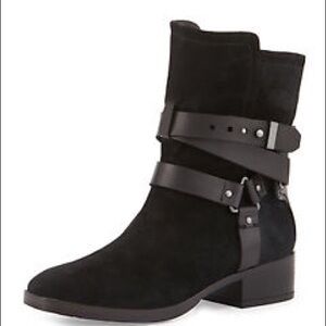 Pour La Victoire sz 7.5 Black Riley Suede Leather Moto Buckle Boots Strappy